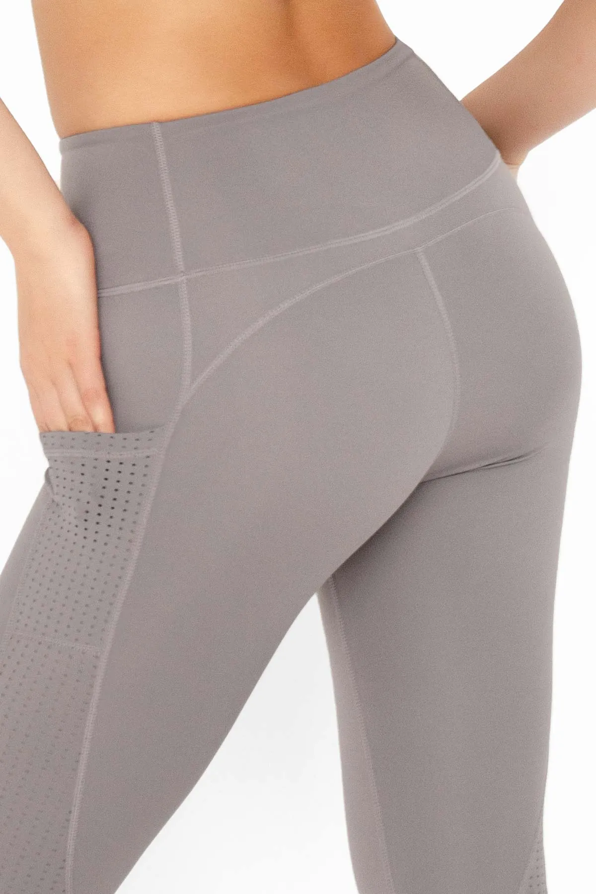 4 for $54 - Silver Grey Cassi Mesh Pockets Workout Leggings Yoga Pants - Women
