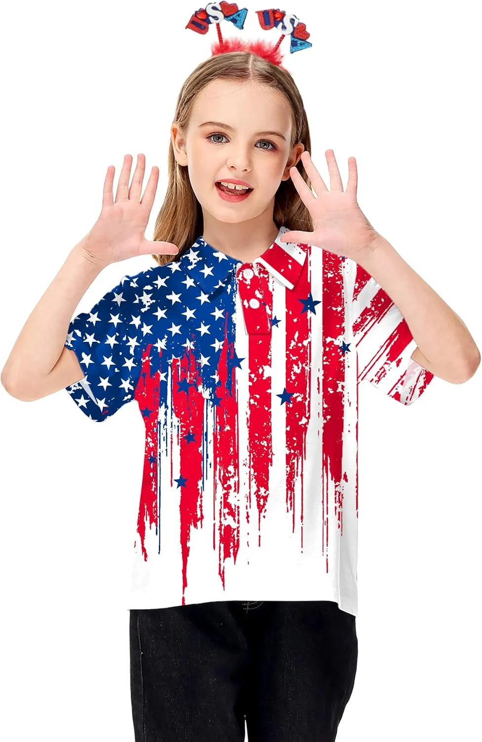 AOBUTE Kids Fourth of July Polo Shirt American Flag Golf Tee Shirts Short Sleeve Patriotic Outfits 3-14 Years