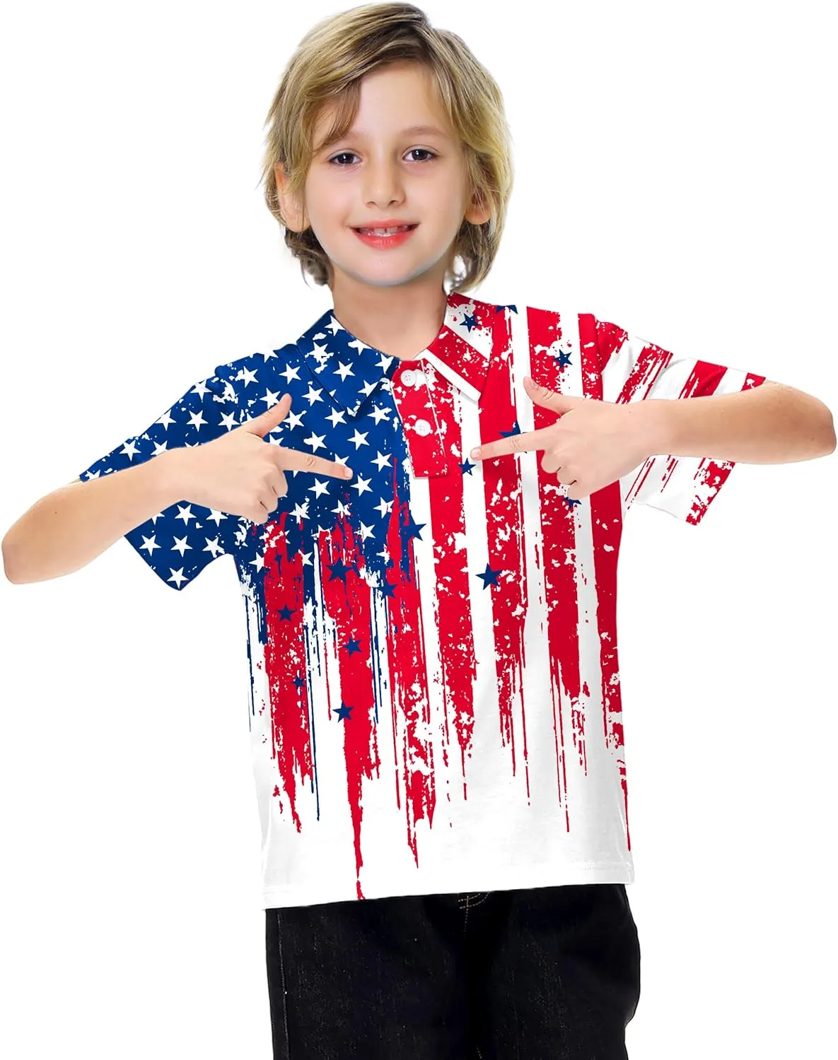 AOBUTE Kids Fourth of July Polo Shirt American Flag Golf Tee Shirts Short Sleeve Patriotic Outfits 3-14 Years