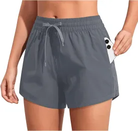 Aqua Eve Women's Board Shorts with Pockets High Waisted Swim Shorts Quick Dry Bathing Suit Shorts with Liner