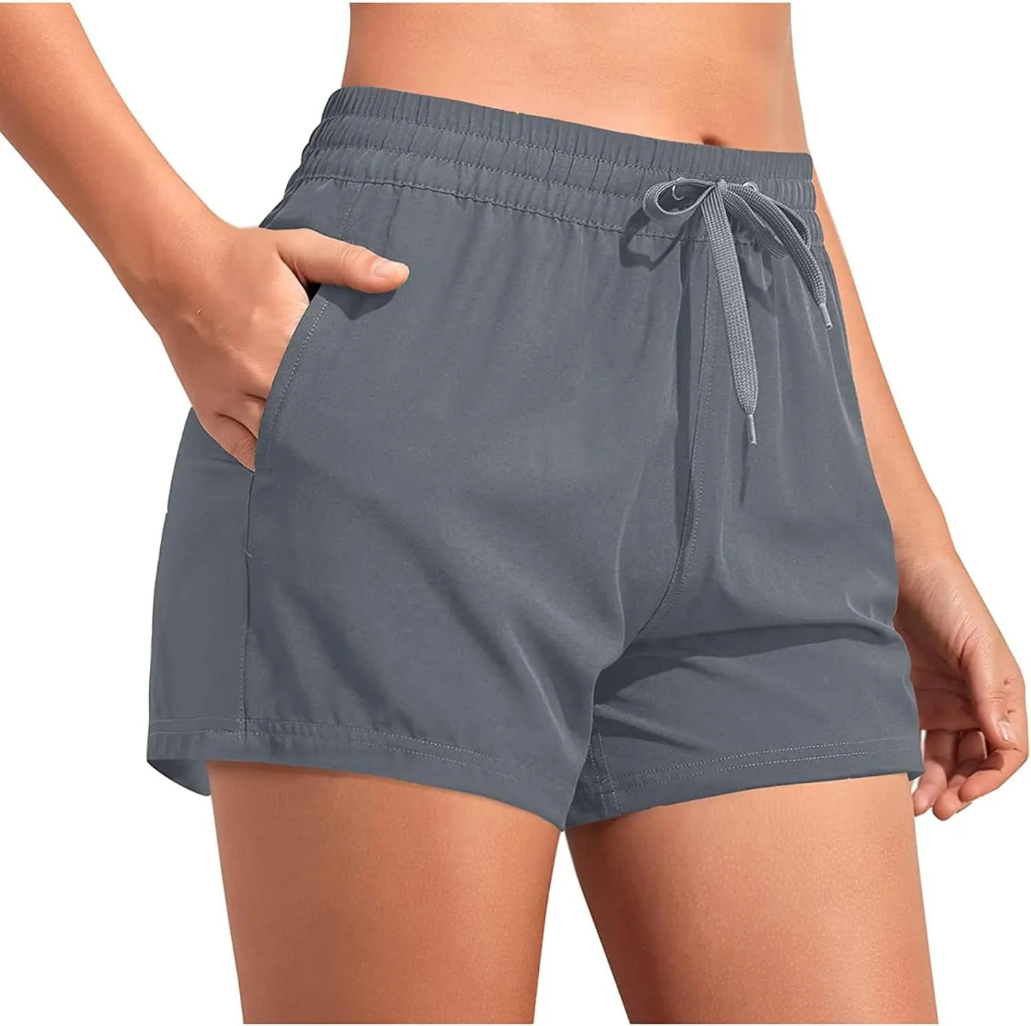 Aqua Eve Women's Board Shorts with Pockets High Waisted Swim Shorts Quick Dry Bathing Suit Shorts with Liner