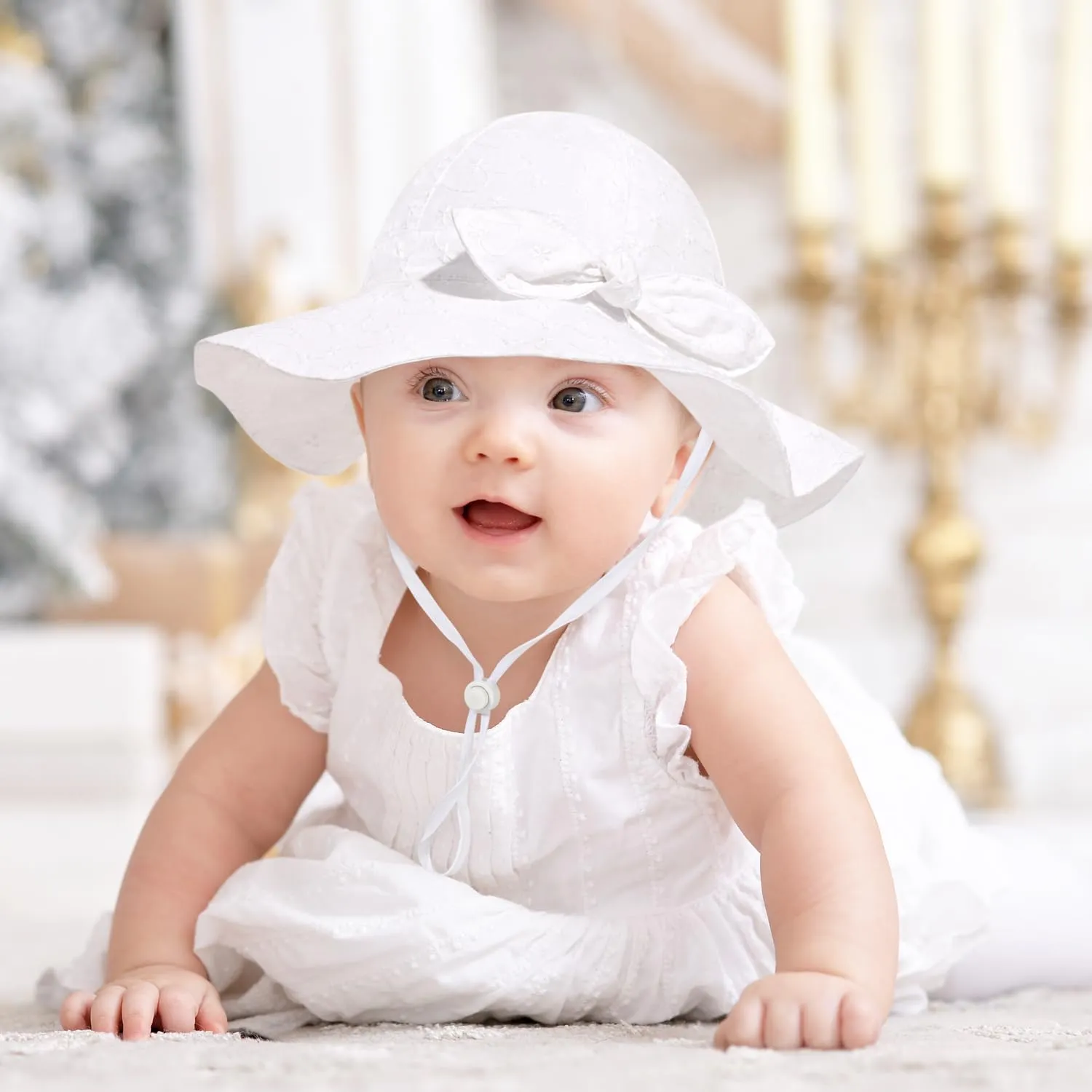 Baby Girl Sun Hat with UPF 50  Outdoor Adjustable Beach Hat with Wide Brim Bucket Hats