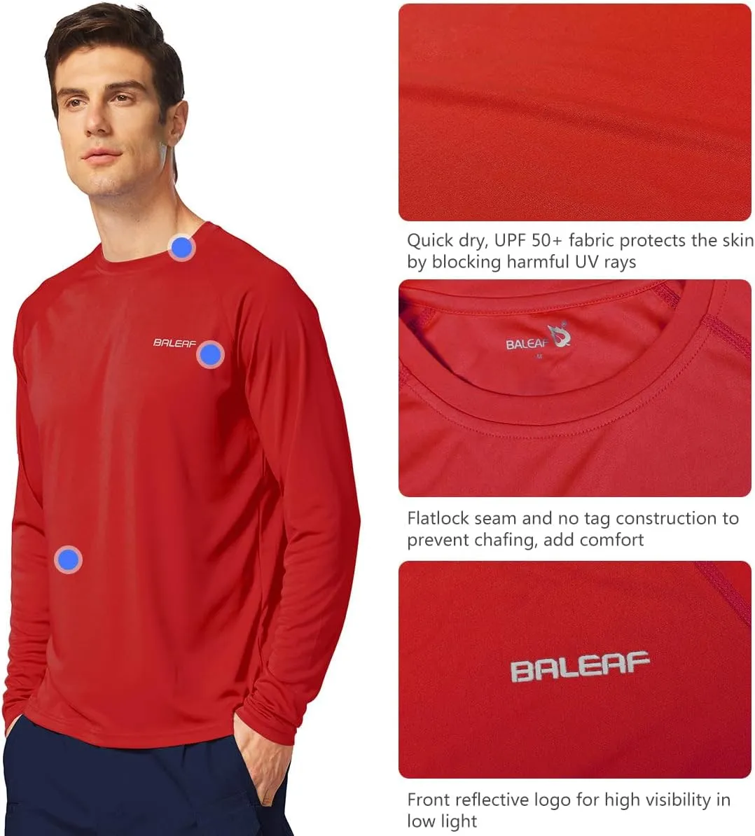 baleaf Men's Sun Protection Shirts UV SPF UPF 50  Long Sleeve Rash Guard Fishing Running Quick Dry Lightweight