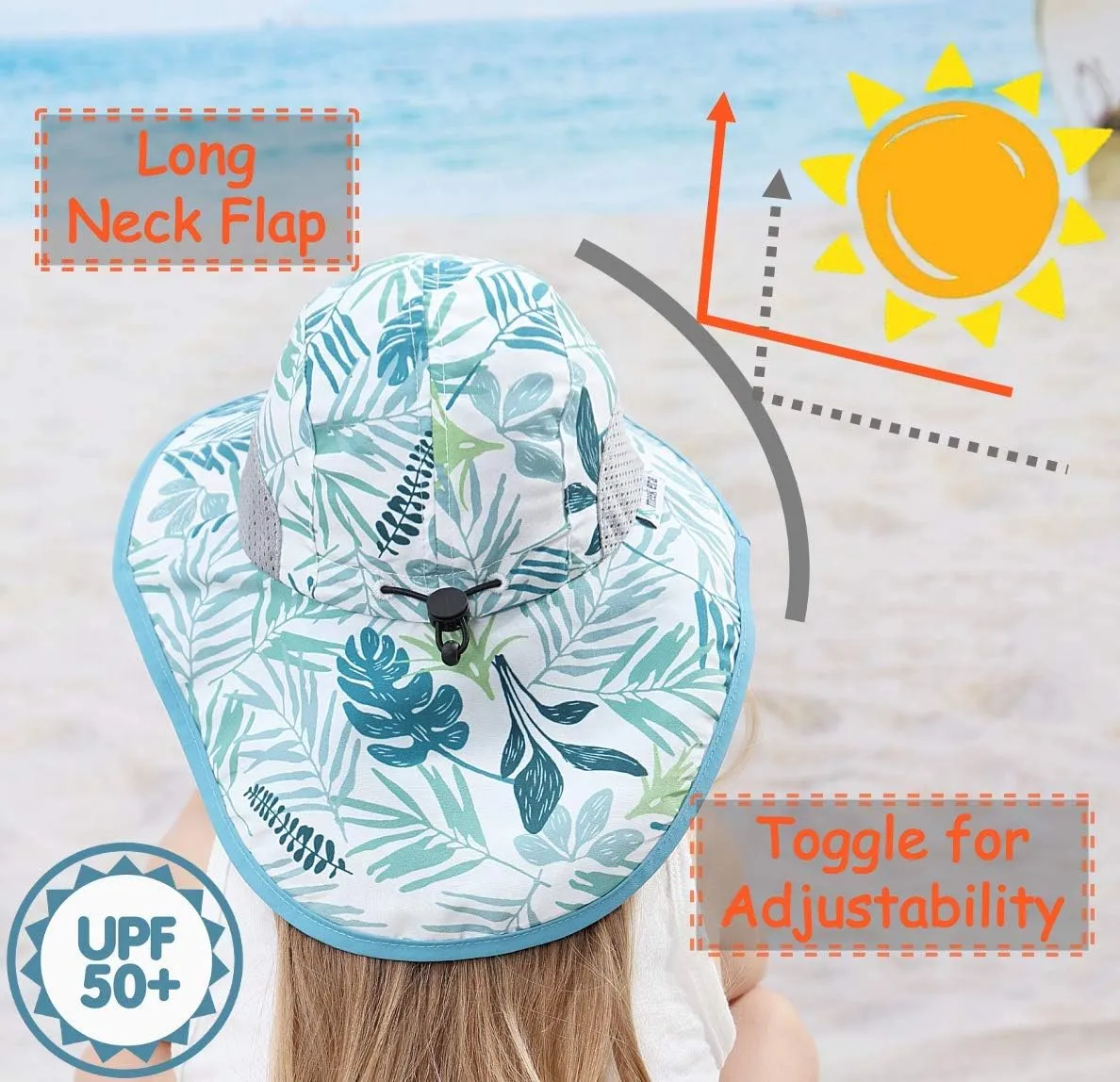 Boys Sun Hat with Neck Flap for Toddler Kids UPF 50  Summer Beach Play Hat
