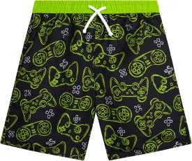 Boys Swim Trunks - Quick Dry Sun Protection Board Shorts with Breathable Mesh Lining and Drawstring Waist (Sizes: 8-18)