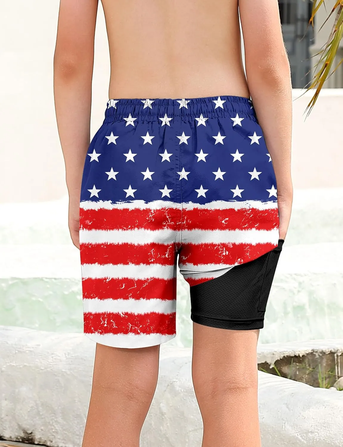 Boys Swim Trunks with Compression Liner for 6-20 Years Kids Quick Dry Bathing Suit
