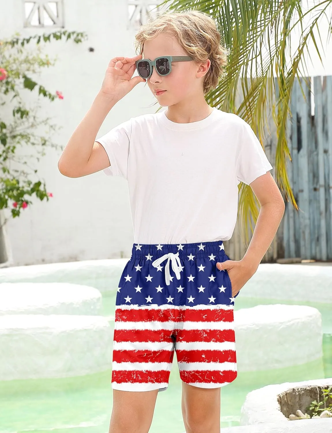 Boys Swim Trunks with Compression Liner for 6-20 Years Kids Quick Dry Bathing Suit
