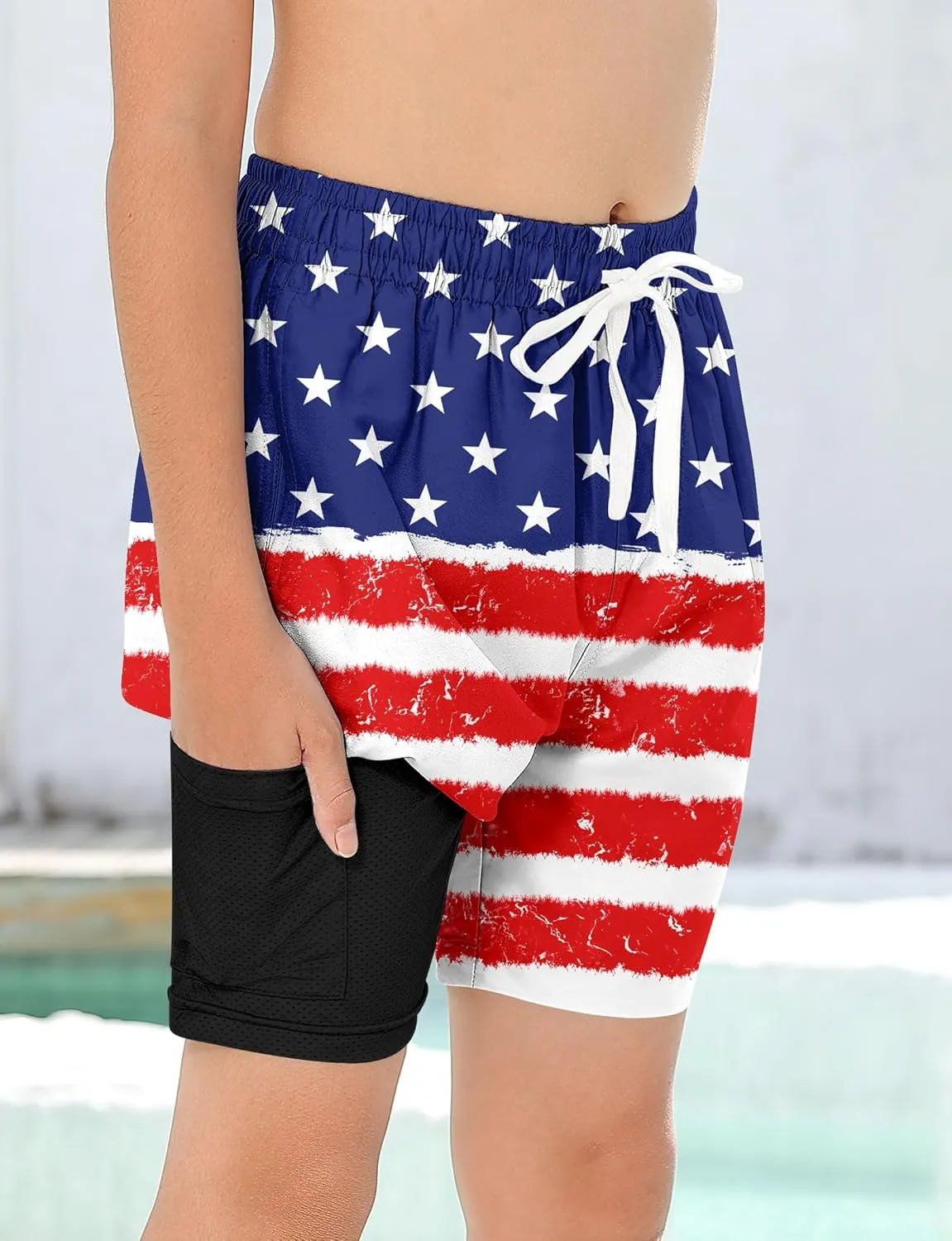 Boys Swim Trunks with Compression Liner for 6-20 Years Kids Quick Dry Bathing Suit