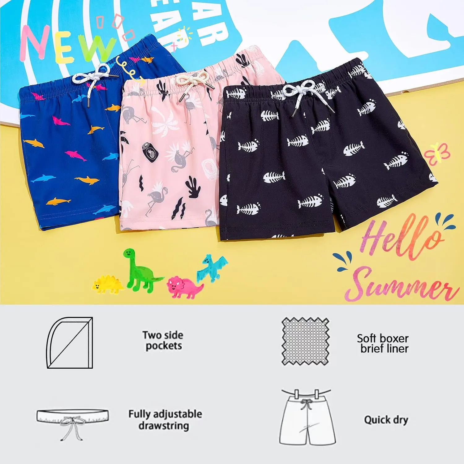 BRISIRA Boys Swim Trunks Bathing Suit Compression Boxer Brief Liner Swim Shorts Swimsuit Anti-Chafe Toddler Kids Youth Teen