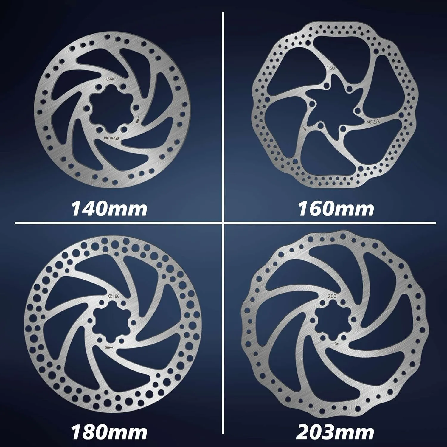 BUCKLOS 140mm 160mm 180mm 203mm MTB Disc Brake Rotor with 6 Bolts, Bicycle Brakes Stainless Steel Rotors M5 Screws, Opposite Hole Distance 44mm, fit Mountain Road Bikes MTB BMX