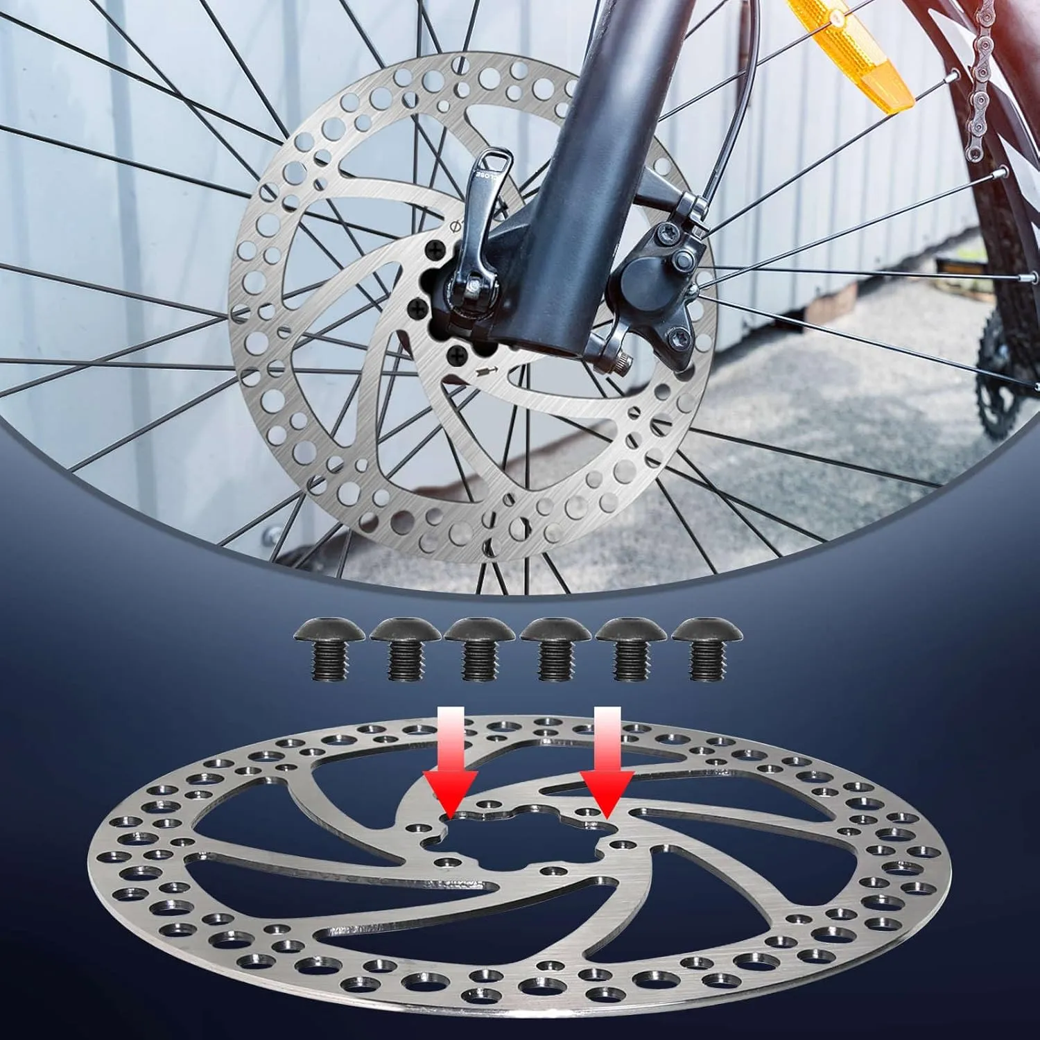 BUCKLOS 140mm 160mm 180mm 203mm MTB Disc Brake Rotor with 6 Bolts, Bicycle Brakes Stainless Steel Rotors M5 Screws, Opposite Hole Distance 44mm, fit Mountain Road Bikes MTB BMX