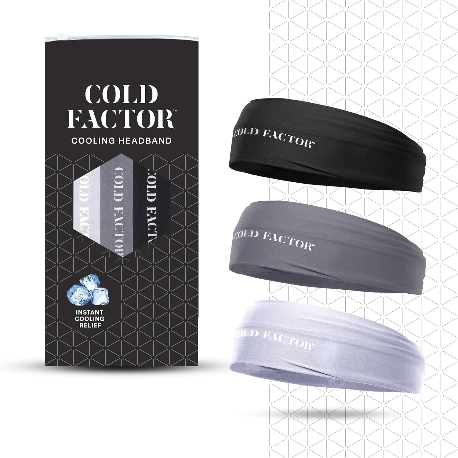 COLD FACTOR Instant Cooling Headband 3 Pack | Advanced Evaporative Comfort for Sports & Outdoor | UPF 50  Protection | Long-Lasting Coolness | Ideal for Fitness, Hiking, Yoga, & Running