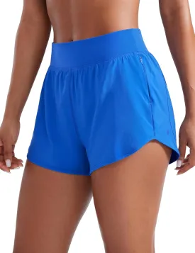 CRZ YOGA Mid Waisted Running Shorts for Women 3" Curved Hems for Athletic Workout Gym with Zipper Pockets Line