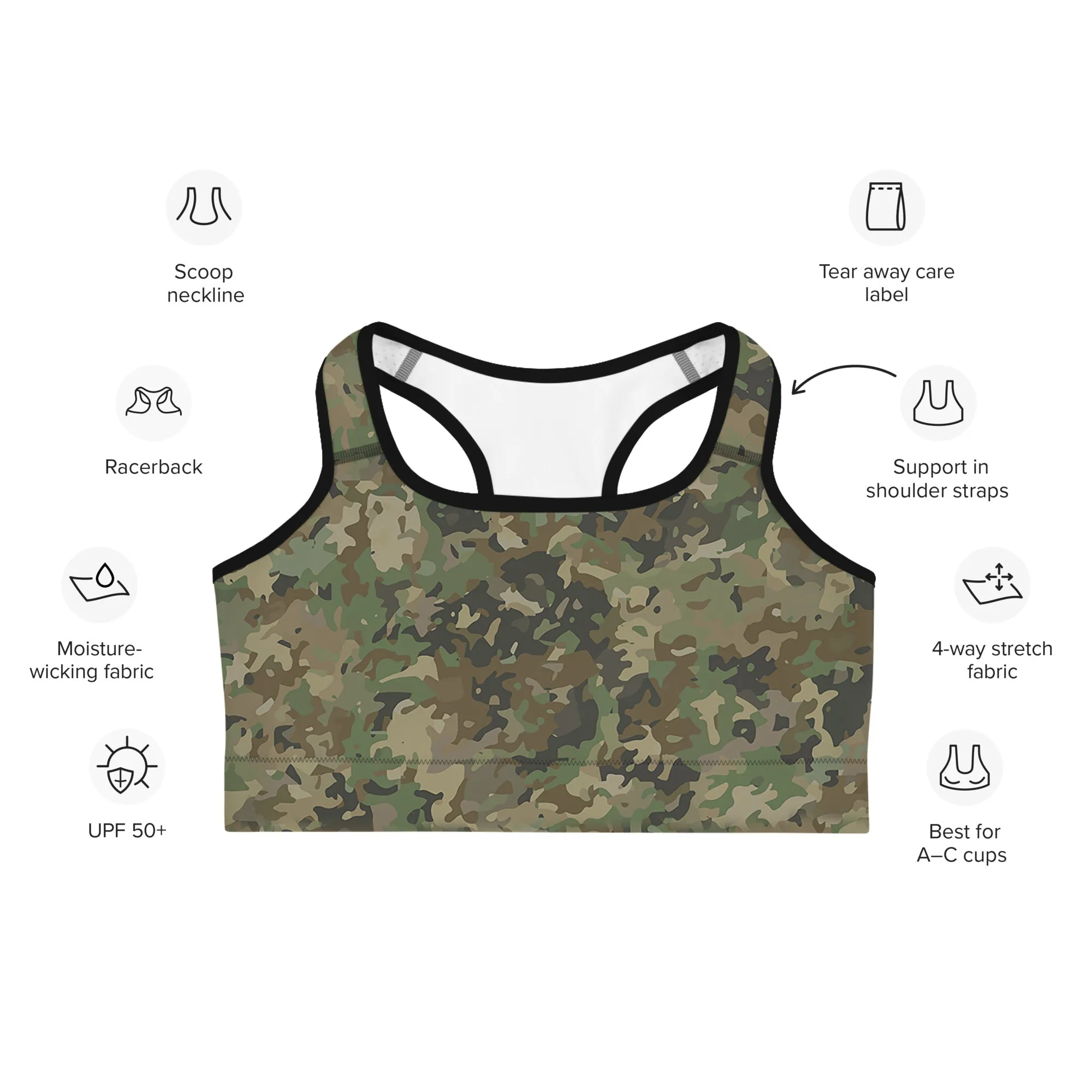 Dark green camo sports bra, lioness-love