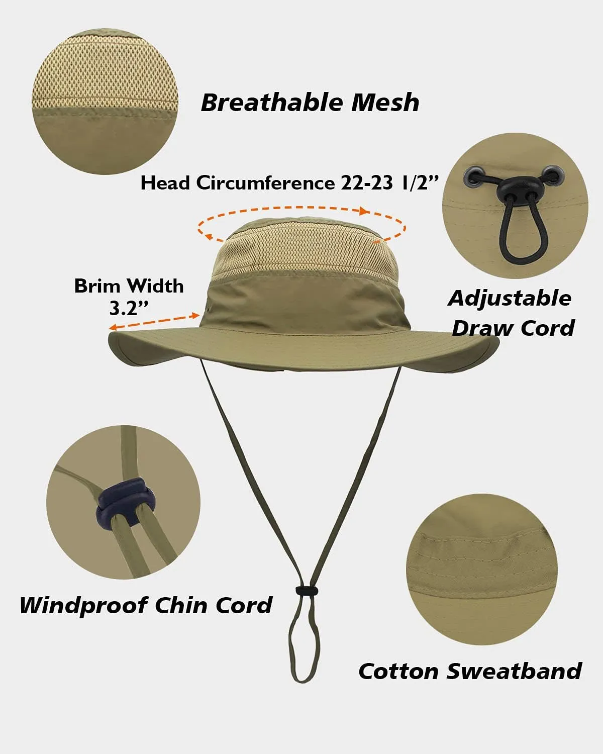 Duakrs Unisex Wide Brim Sun Hat,Outdoor UPF 50  Waterproof Boonie Hat Summer UV Protection Sun Caps