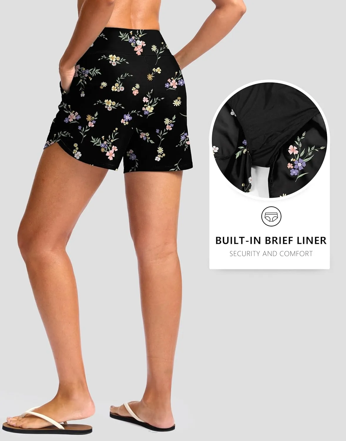 G Gradual Women's 5" Swim Board Shorts Quick Dry High Waisted Beach Shorts for Women Swimsuit Bottoms with Liner Pockets
