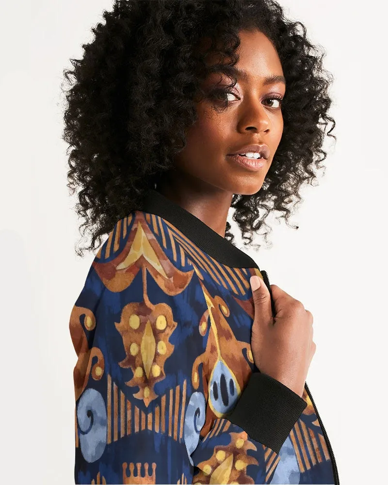 Gold Garden Ikat Women's Bomber Jacket