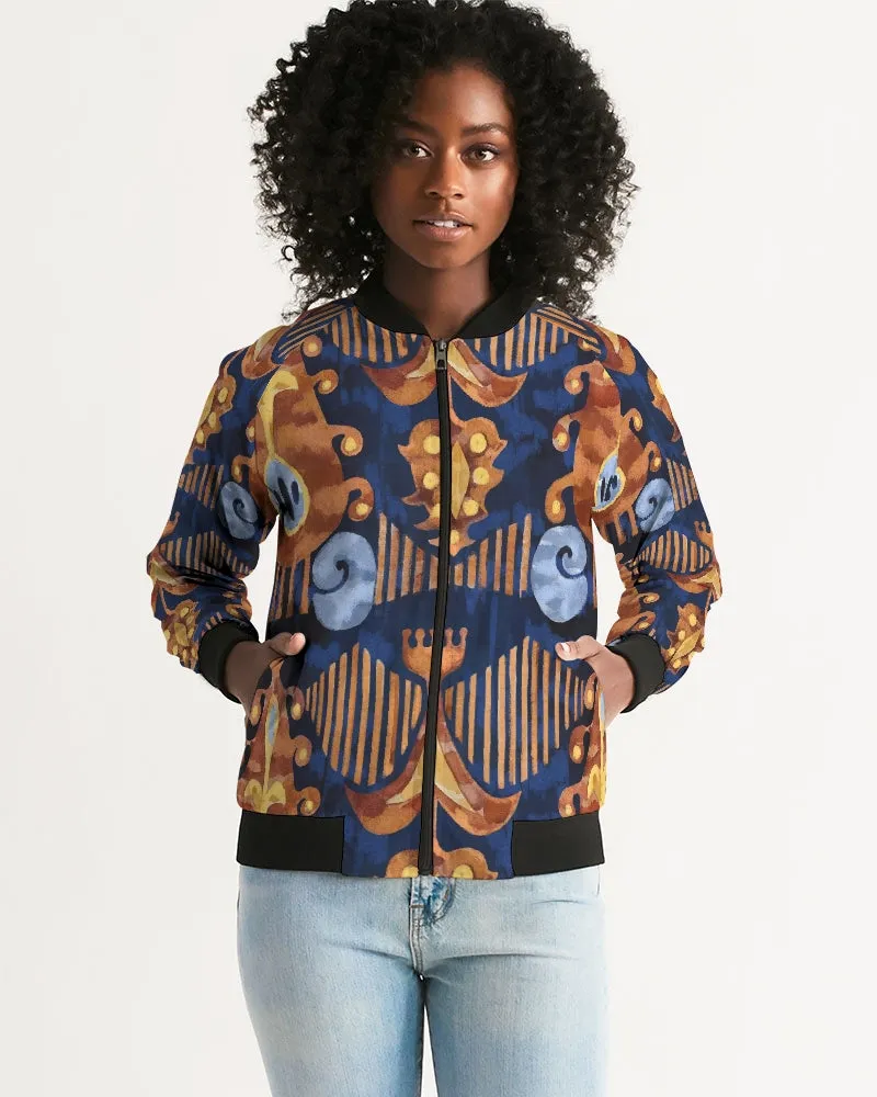 Gold Garden Ikat Women's Bomber Jacket