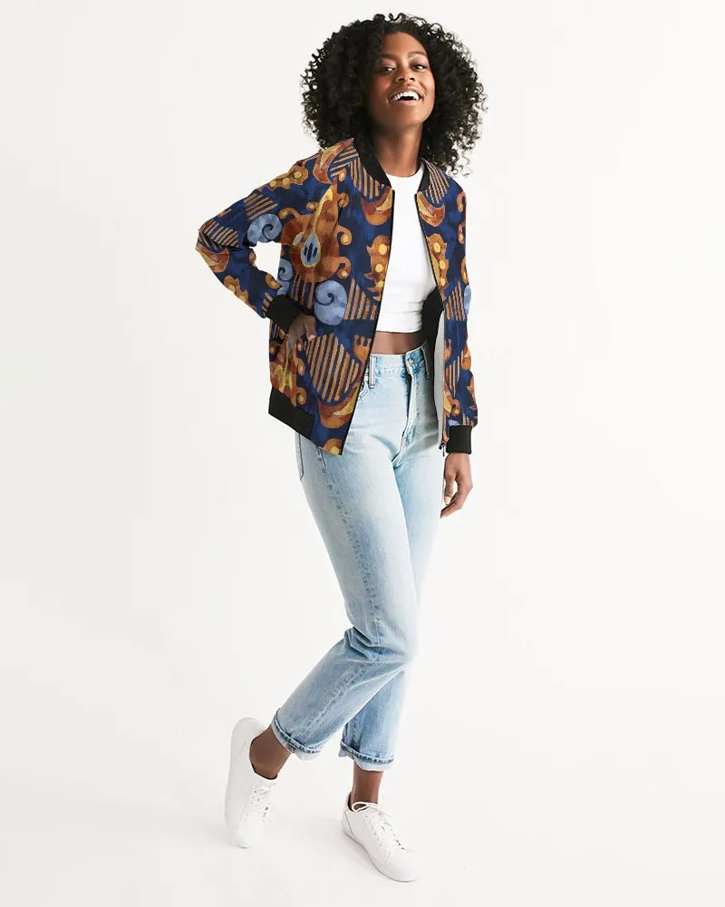 Gold Garden Ikat Women's Bomber Jacket