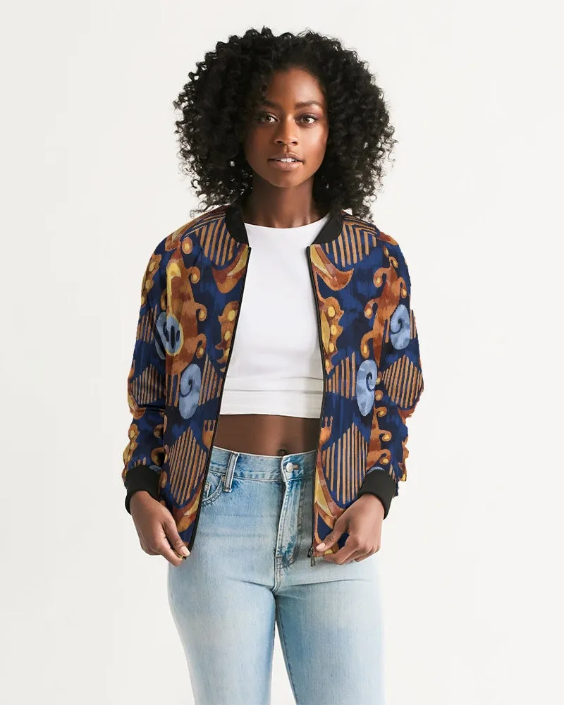 Gold Garden Ikat Women's Bomber Jacket