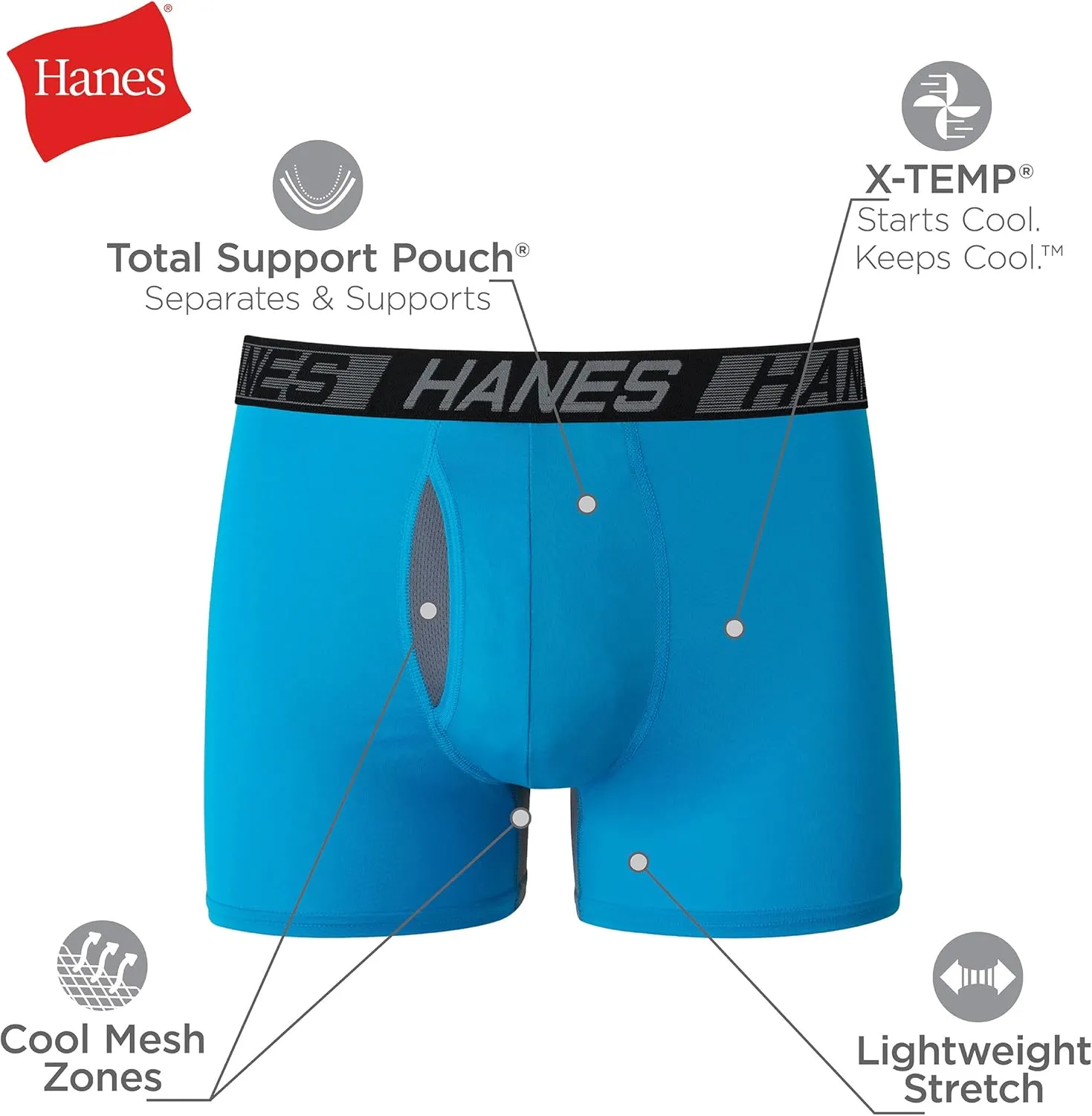 Hanes Mens Total Support Pouch Boxer Briefs, X-Temp Cooling, Moisture-Wicking Underwear, Regular, Long-leg and Trunk, 3-Pack
