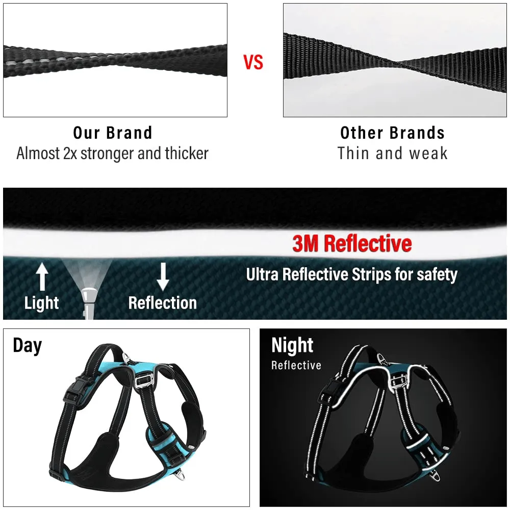 Hank 3M Reflective Harness for Puller Dogs (Cyan Blue)