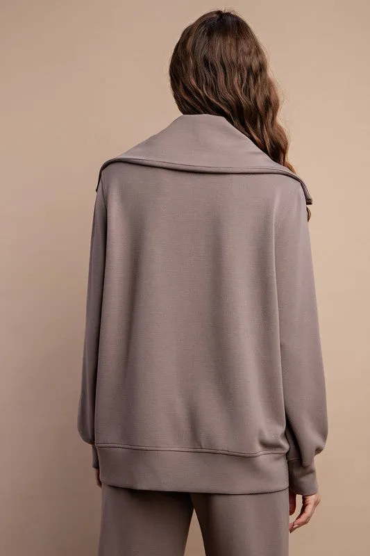 Hazel Blues® |  Modal Poly Full Zip Jacket in Mocha