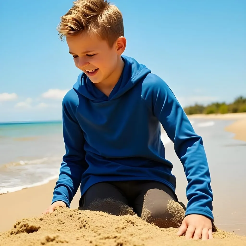 INGEAR Boys' Rash Guard Long Sleeve UPF 50  UV Protection Swim Shirt, Hooded Sun Shirt, Quick Dry Fishing Shirt for Kids