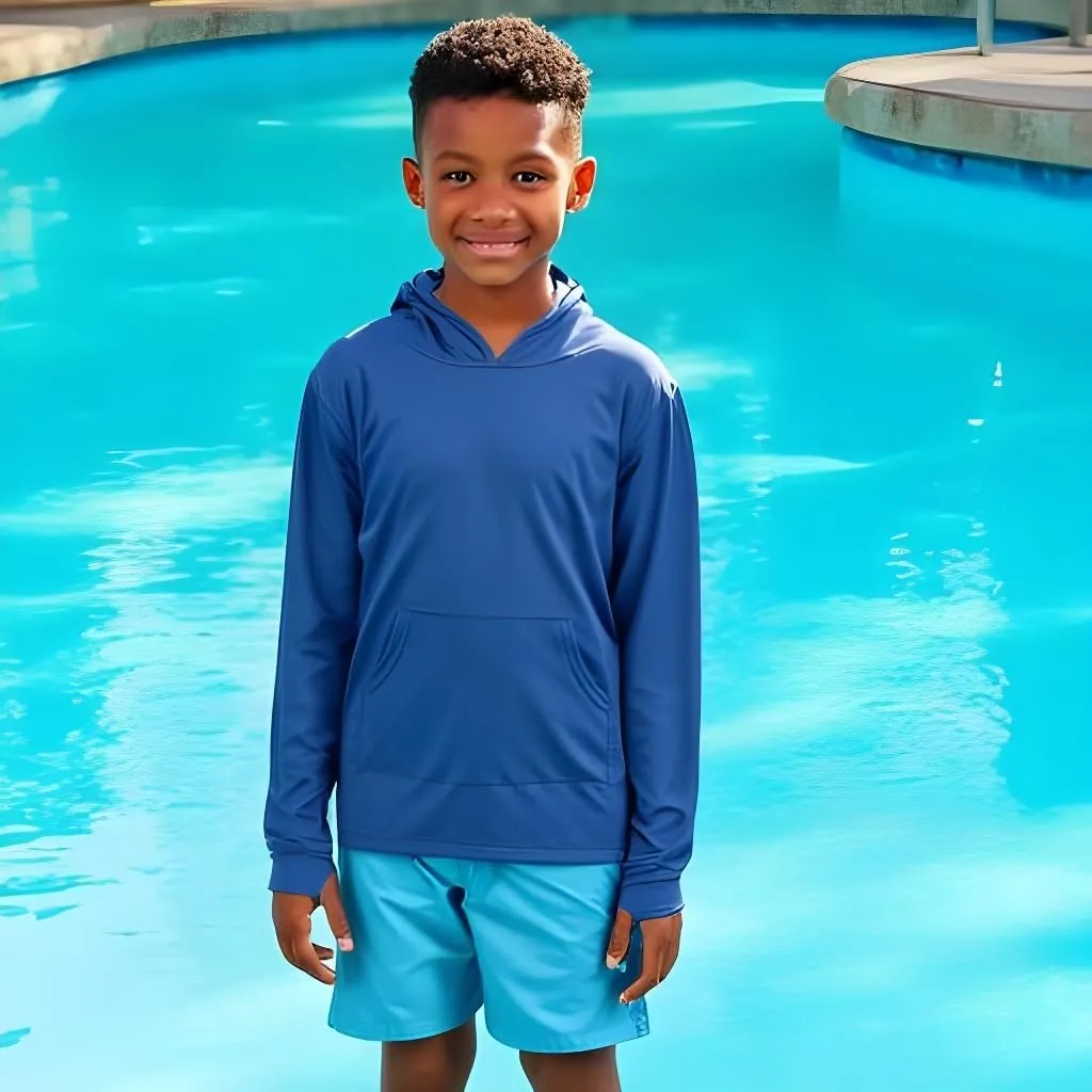 INGEAR Boys' Rash Guard Long Sleeve UPF 50  UV Protection Swim Shirt, Hooded Sun Shirt, Quick Dry Fishing Shirt for Kids
