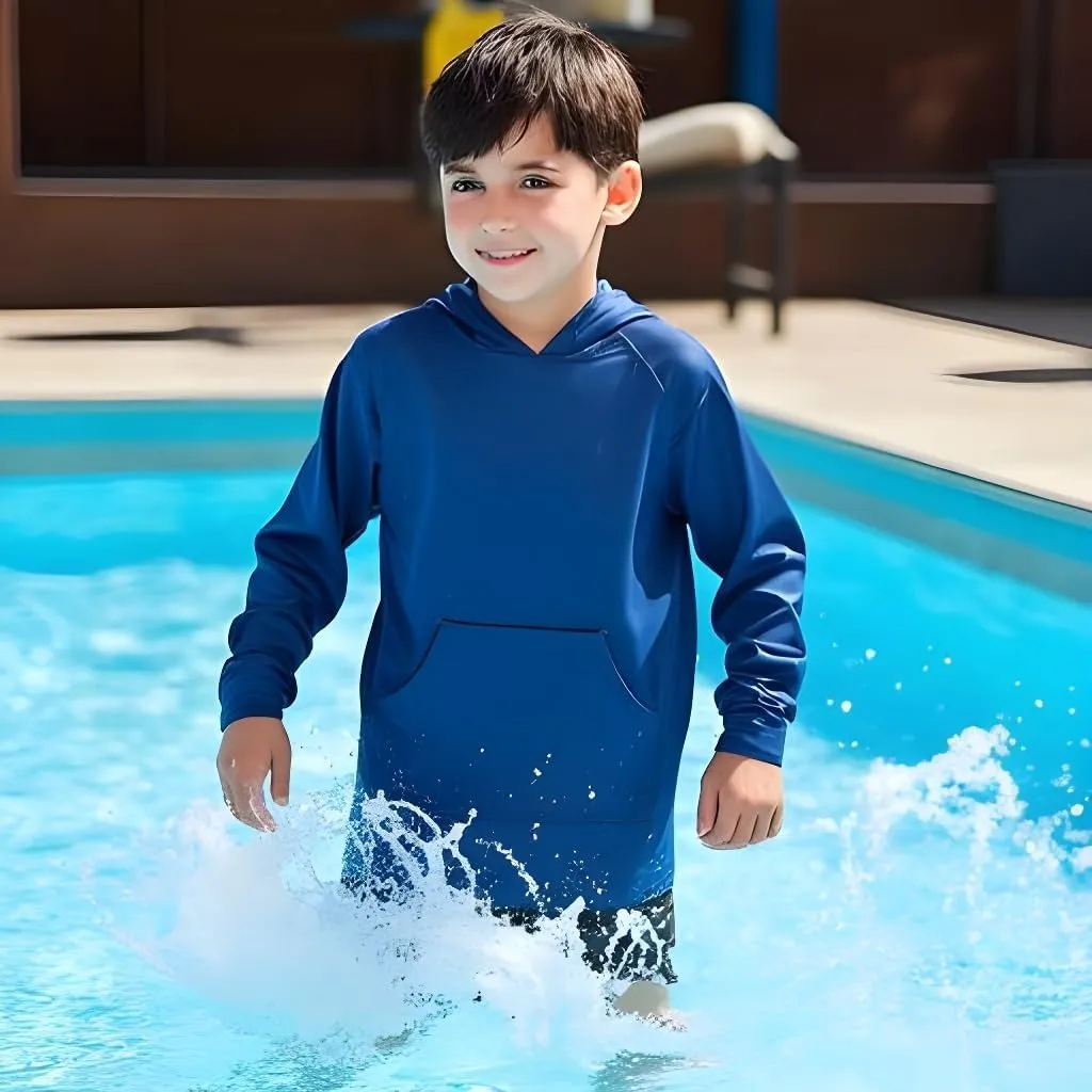 INGEAR Boys' Rash Guard Long Sleeve UPF 50  UV Protection Swim Shirt, Hooded Sun Shirt, Quick Dry Fishing Shirt for Kids