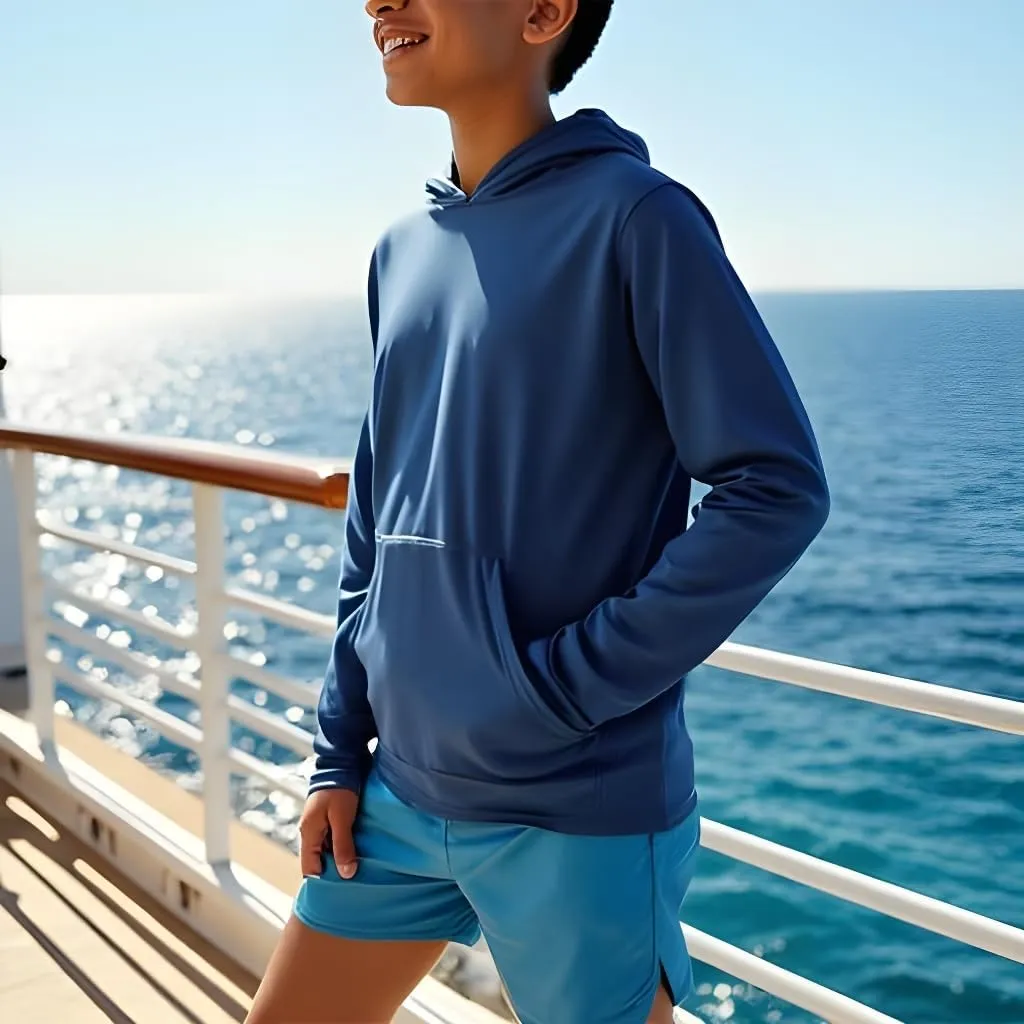 INGEAR Boys' Rash Guard Long Sleeve UPF 50  UV Protection Swim Shirt, Hooded Sun Shirt, Quick Dry Fishing Shirt for Kids