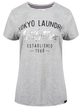 Irene Foil Motif T-Shirt in Light Grey Marl - Tokyo Laundry