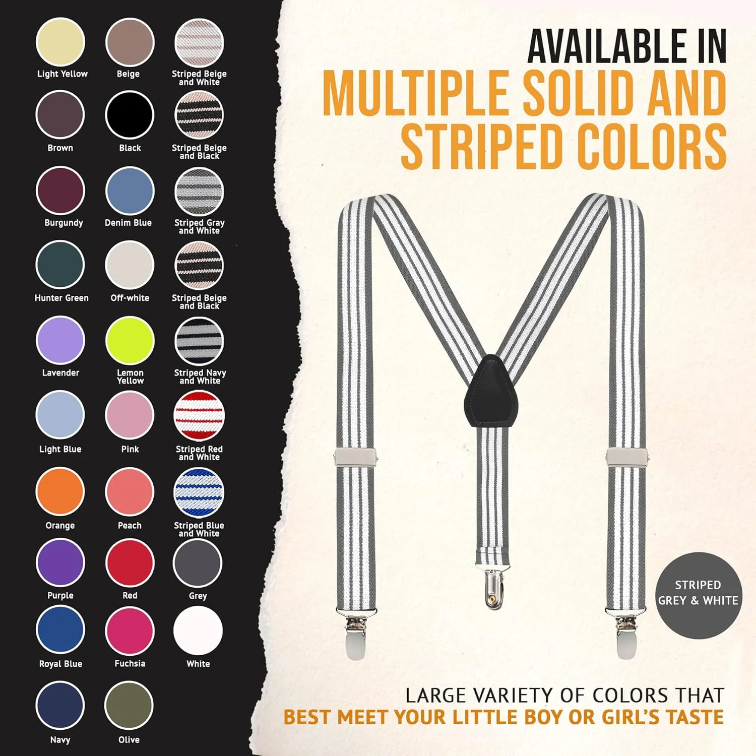 Kids and Baby Elastic Adjustable Solid Color Suspenders (Available in 3 sizes and 27 colors)