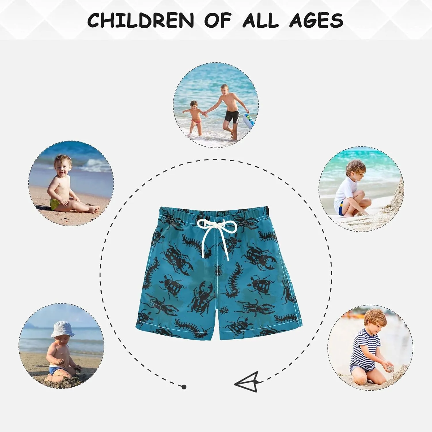 Little Boys Swim Trunks Beach Board Shorts Quick Dry Swimsuit Bathing Suits with Mesh Lining