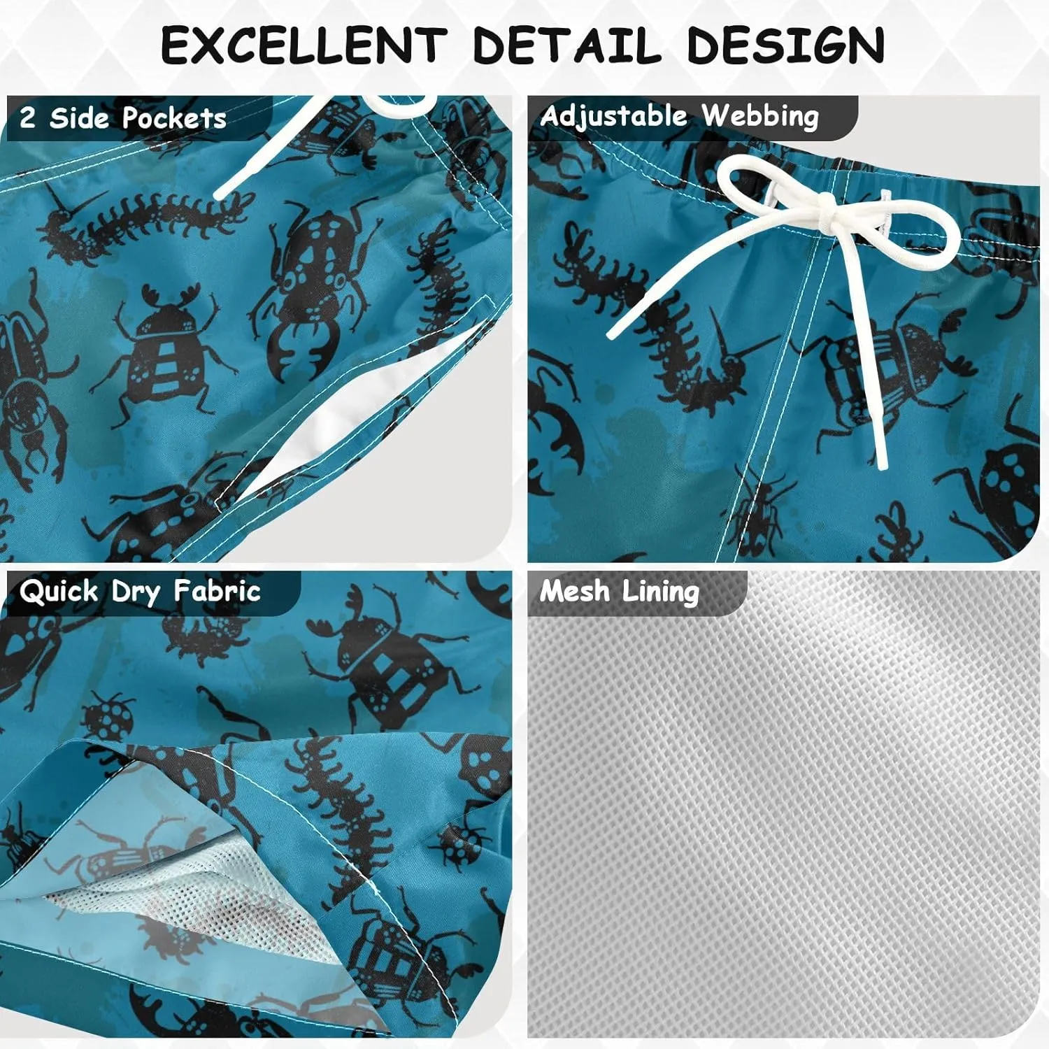 Little Boys Swim Trunks Beach Board Shorts Quick Dry Swimsuit Bathing Suits with Mesh Lining