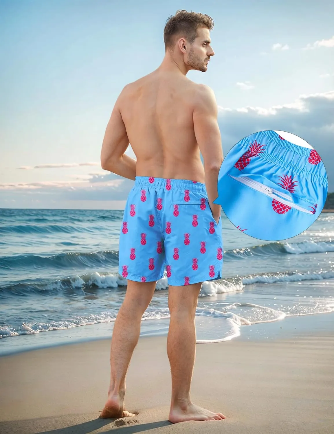 Men Swim Trunks 5.5 Inch Board Shorts 2 in 1 Swimwear with Compression Liner