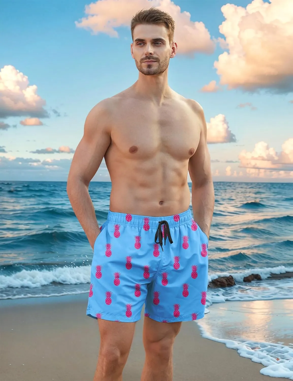 Men Swim Trunks 5.5 Inch Board Shorts 2 in 1 Swimwear with Compression Liner