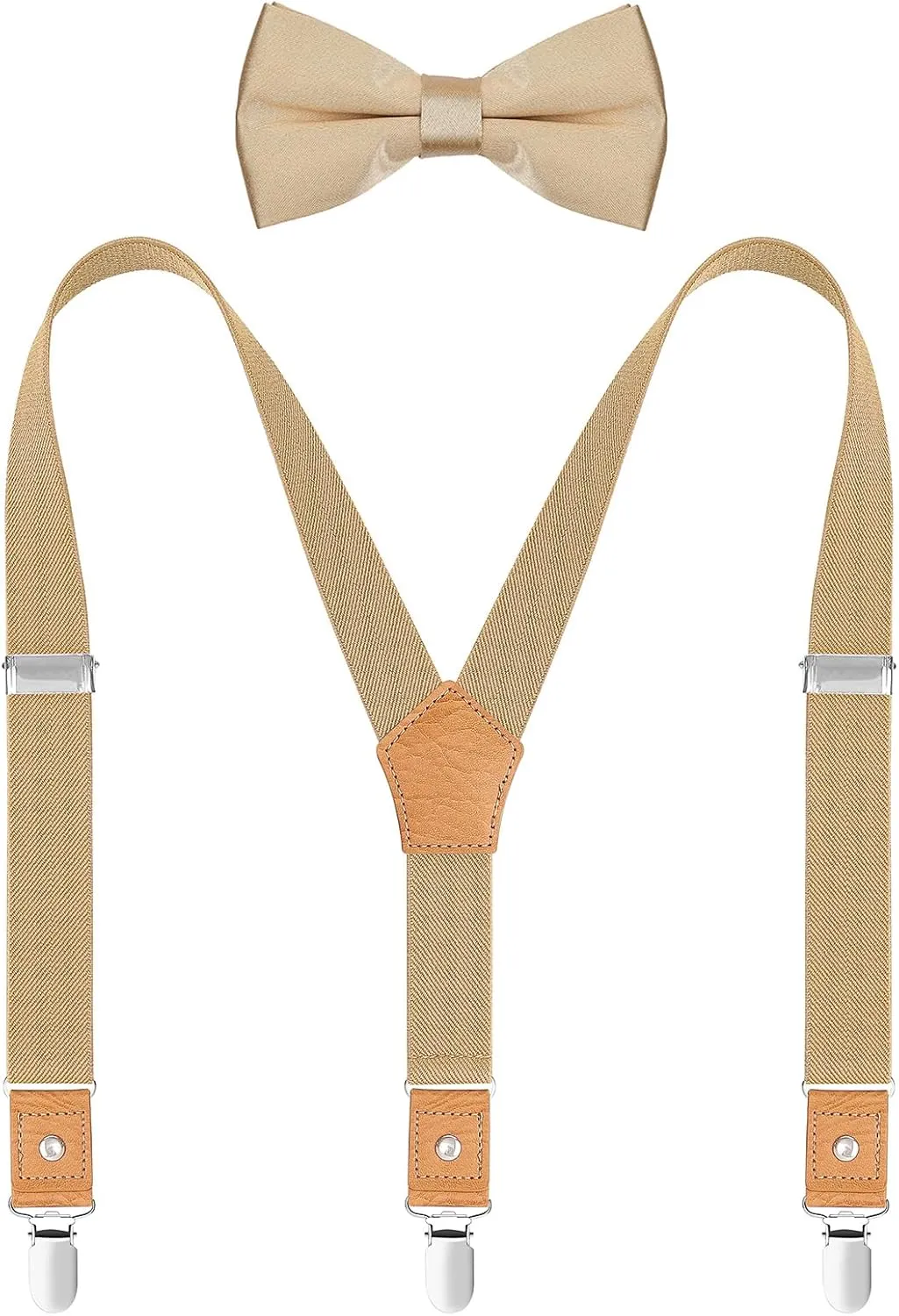 Men's Boy's Suspenders and Bow Tie Set Elastic Y Back with Metal Clips