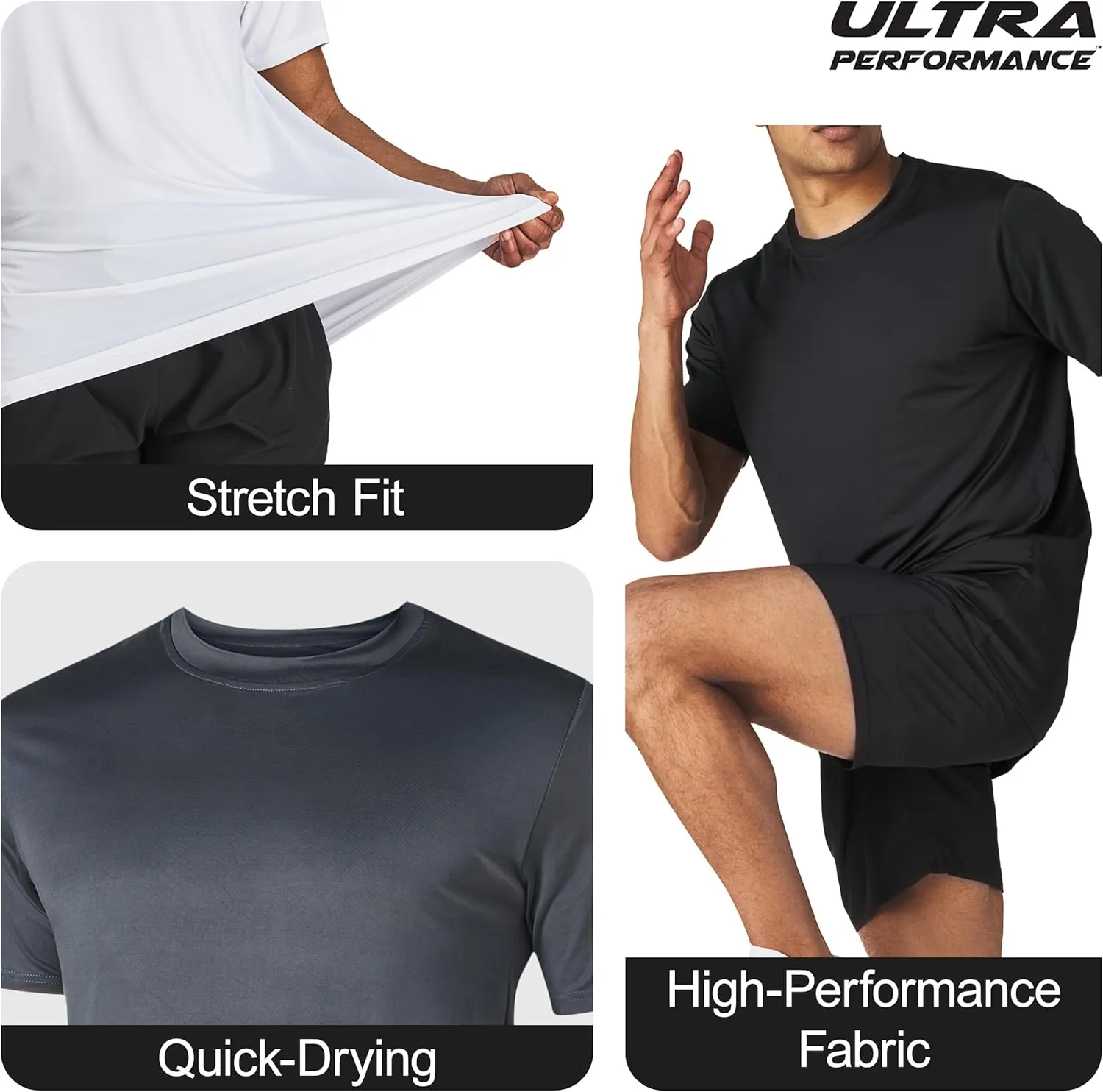Mens Workout Short Sleeve Athletic Gym T-Shirts 3 Pack Mens Dry Fit Running Shirt Moisture Wicking Active Crew Tees for Men