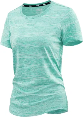 MIER Women's Running Athletic Shirts Dry Fit Active T-Shirt Tops Short Sleeve Soft Crew Neck Gym Workout Exercise Tees