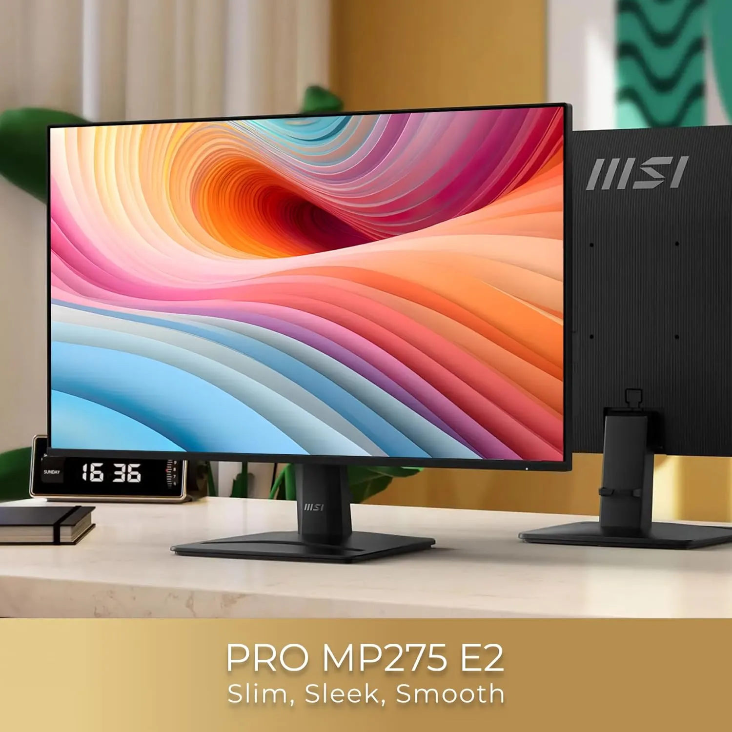 MSI PRO MP275 E2 27-inch IPS 1920 x 1080 (FHD) Gaming Office Monitor, 120Hz, Free-Synch, HDMI, DisplayPort, VGA Port, VESA Mountable, Tilt, Speaker, 4-Side Slim Bezel 1ms, Black
