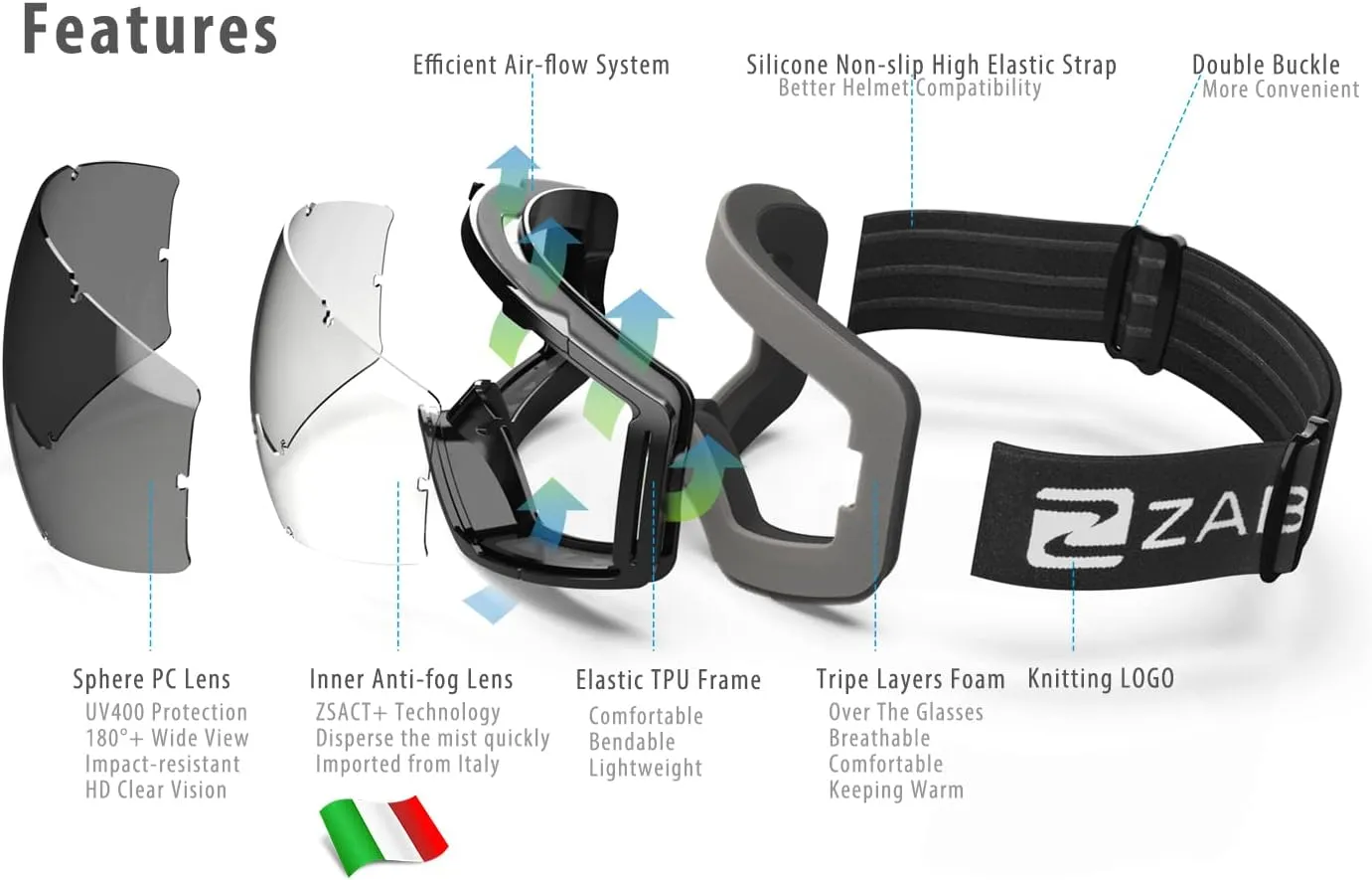 OTG Over Glasses Ski Goggles,Snow Snowboard Goggles,Adult Men Women Youth,Anti-fog 100% UV Protection Stylish Comfy