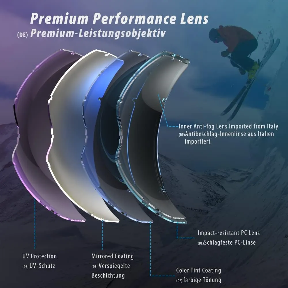 OTG Over Glasses Ski Goggles,Snow Snowboard Goggles,Adult Men Women Youth,Anti-fog 100% UV Protection Stylish Comfy