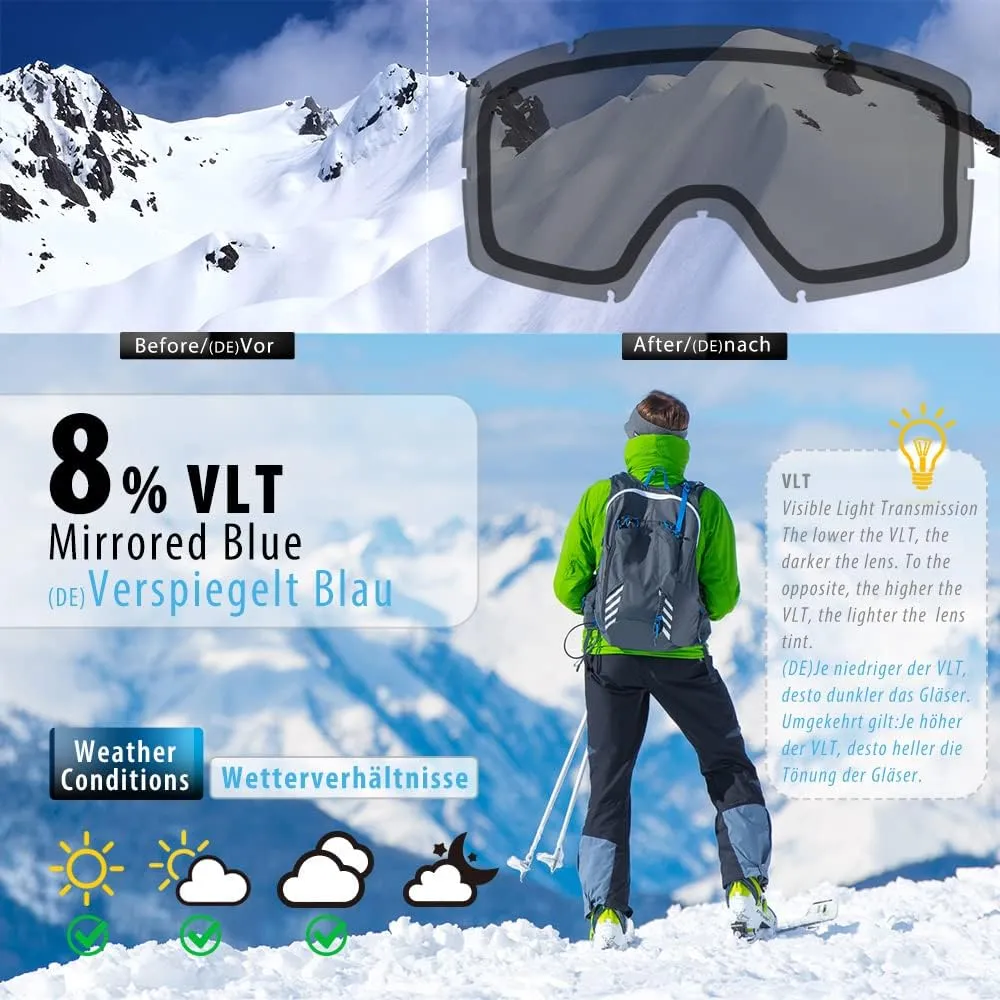 OTG Over Glasses Ski Goggles,Snow Snowboard Goggles,Adult Men Women Youth,Anti-fog 100% UV Protection Stylish Comfy