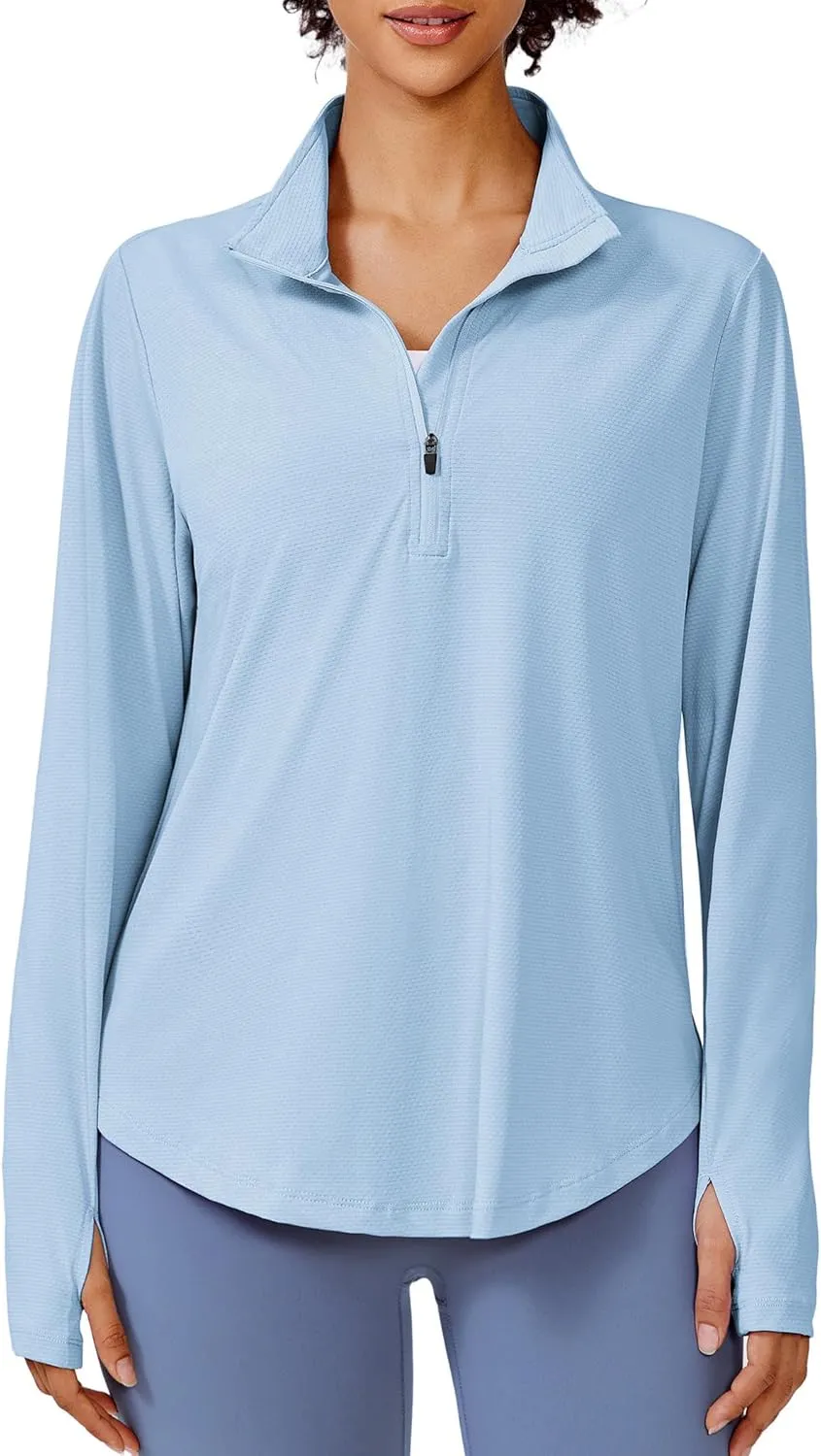 PINSPARK Long Sleeve Workout Tops for Women UPF 50  Sun Shirts Half Zip Quick Dry Hiking Athletic Running Fishing Shirts