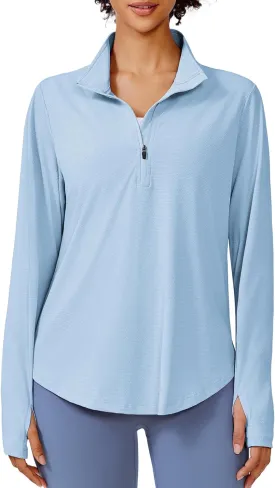 PINSPARK Long Sleeve Workout Tops for Women UPF 50  Sun Shirts Half Zip Quick Dry Hiking Athletic Running Fishing Shirts