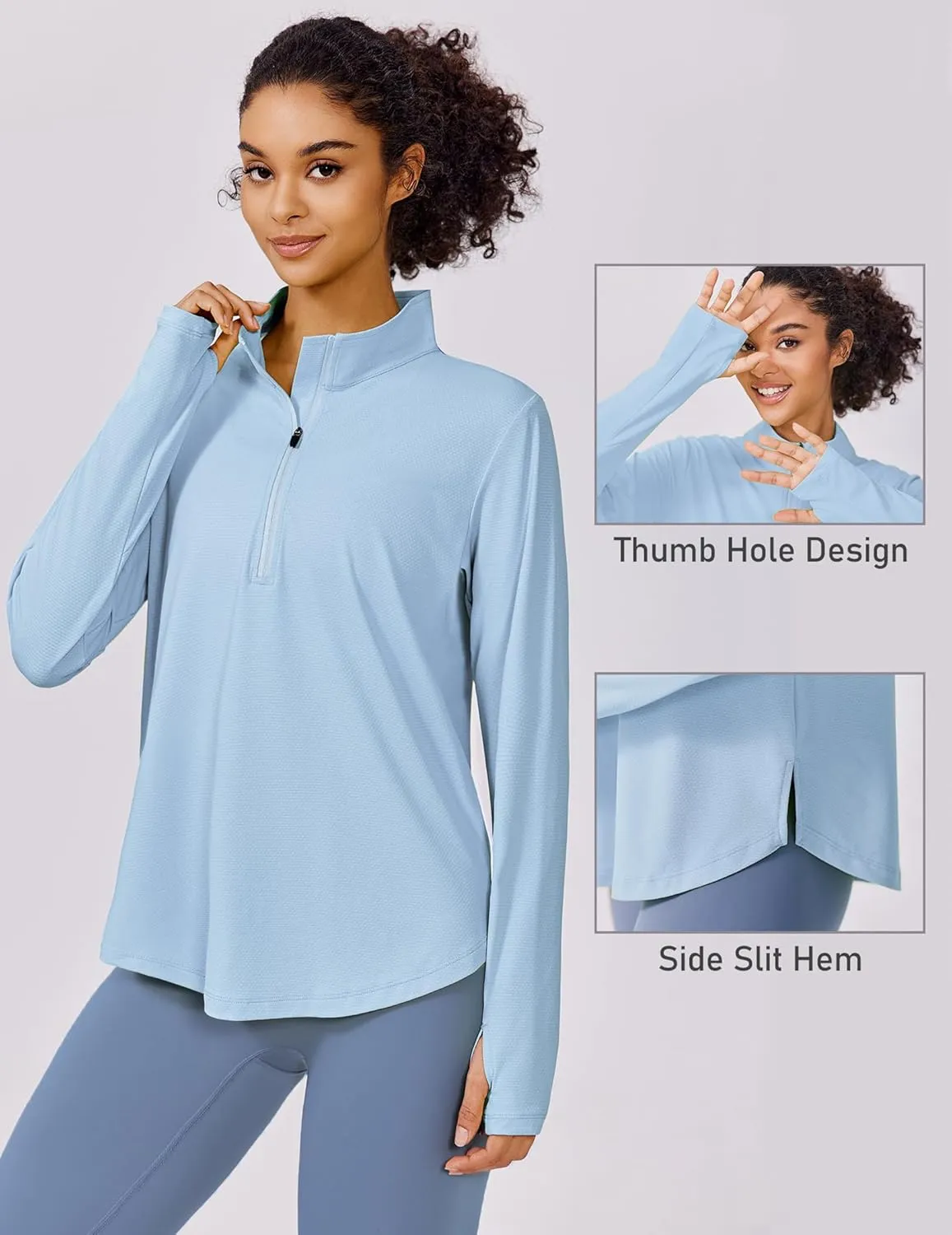 PINSPARK Long Sleeve Workout Tops for Women UPF 50  Sun Shirts Half Zip Quick Dry Hiking Athletic Running Fishing Shirts