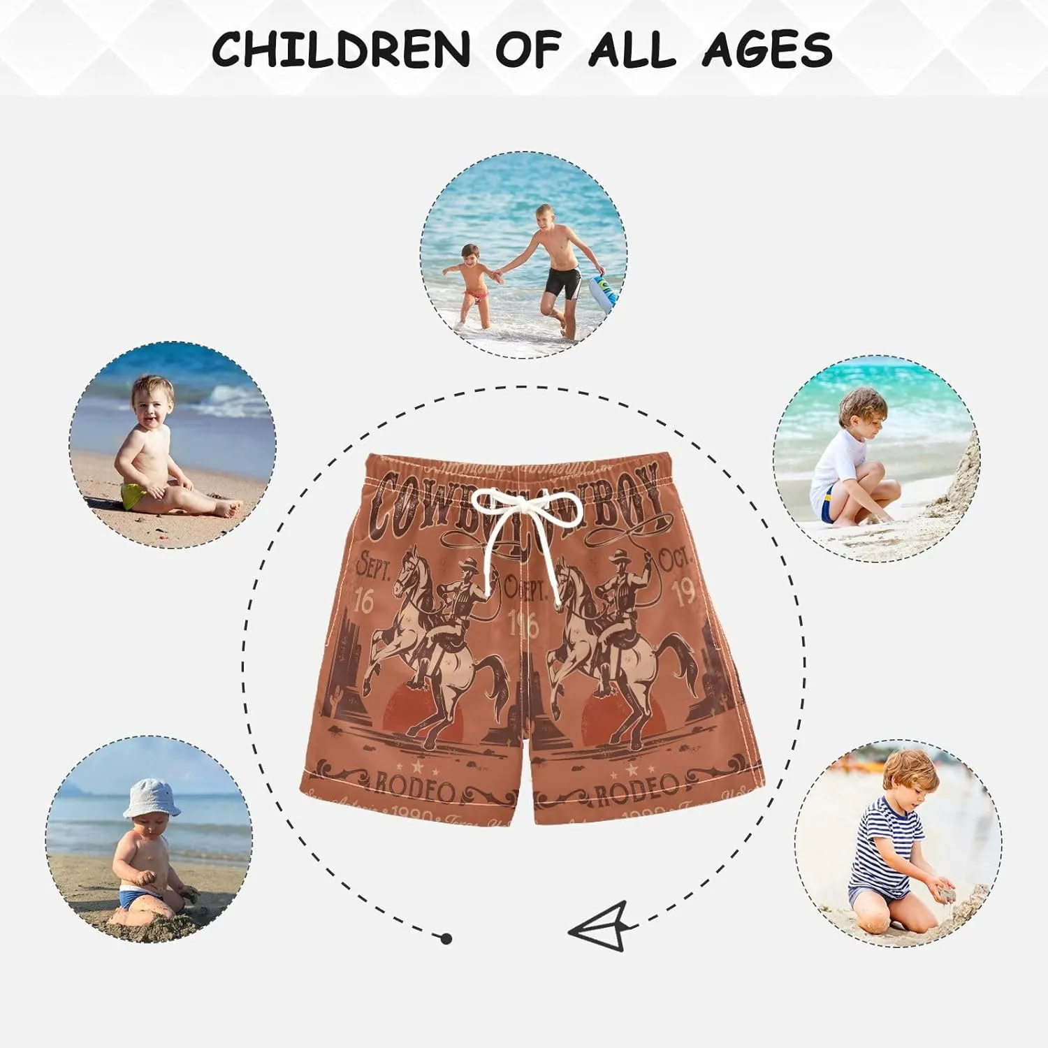 Retro Rodeo Cowboy Boys Swim Trunks Toddler Beach Board Shorts Quick Dry Kids Swimwear Bathing Suits 2T