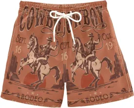 Retro Rodeo Cowboy Boys Swim Trunks Toddler Beach Board Shorts Quick Dry Kids Swimwear Bathing Suits 2T