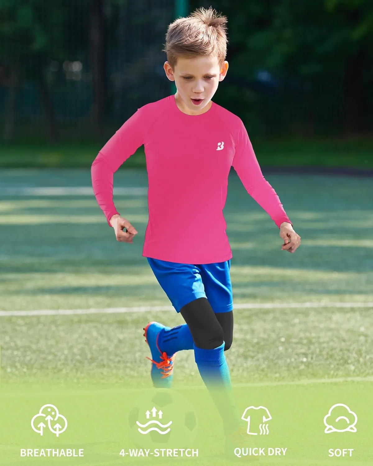 Roadbox Boys Youth Compression Shirts - Long Sleeve Athletic Undershirt Kids Quick Dry Base Layers for Baseball Soccer